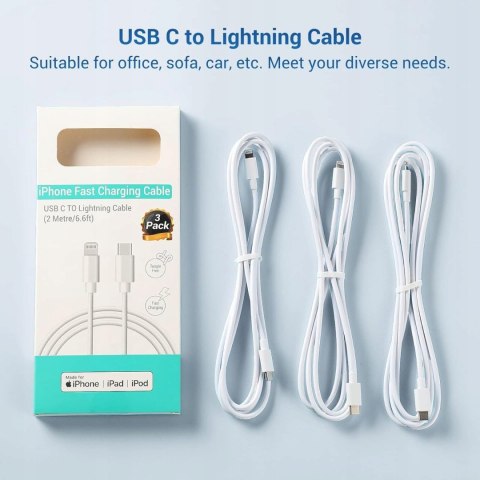 3x PRZEWÓD KABEL USB-C NA LIGHTNING iPHONE iPAD APPLE 3 SZTUKI