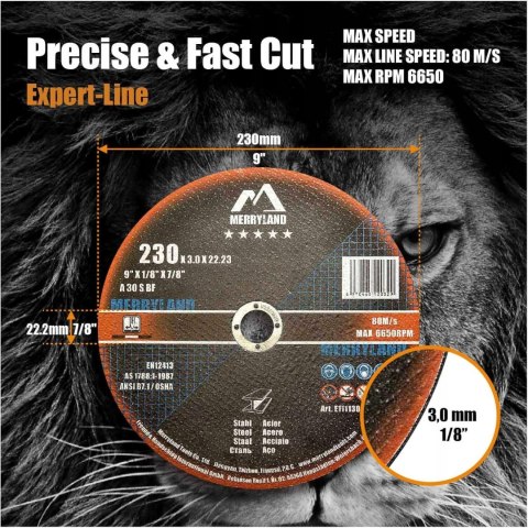 5x TARCZA TNĄCA MERRYLAND DO SZLIFIERKI KĄTOWEJ 230x3MM