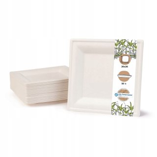50x EKOLOGICZNE JEDNORAZOWE TALERZE GREENBOX 26x26CM 50 SZTUK