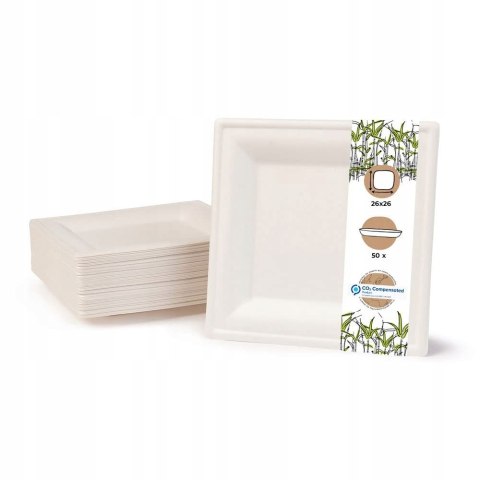 50x EKOLOGICZNE JEDNORAZOWE TALERZE GREENBOX 26x26CM 50 SZTUK