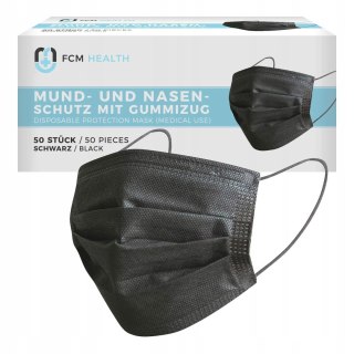 50x MASECZKA MASKA OCHRONNA 3-WARSTWOWA CZARNA 50 SZTUK