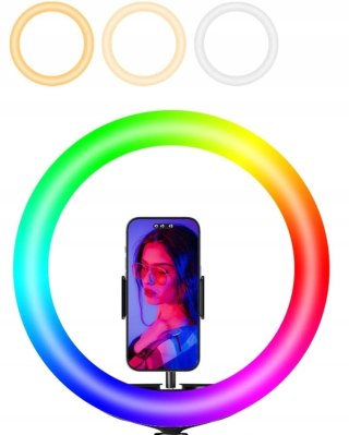 LAMPA PIERŚCIENIOWA LED RING RGB 12'' + PILOT UCHWYT NA TELEFON