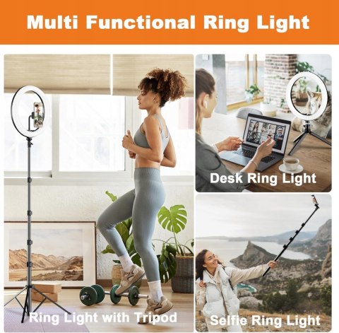 LAMPA PIERŚCIENIOWA LED RING RGB 12'' + PILOT UCHWYT NA TELEFON