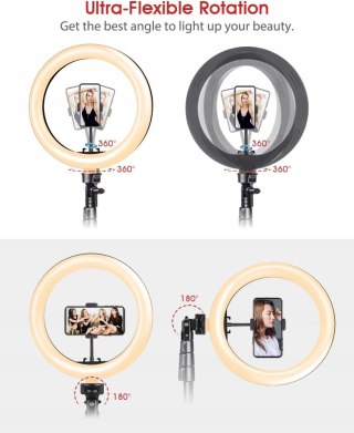 LAMPA PIERŚCIENIOWA MAKIJAŻ RING USB 10'' + STATYW UCHWYT NA TELEFON PILOT