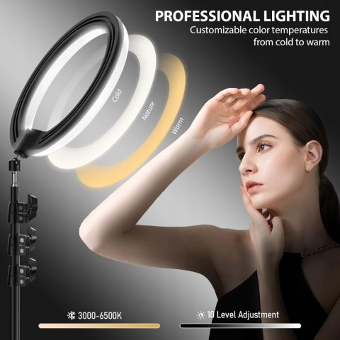 LAMPA PIERŚCIENIOWA MAKIJAŻ RING USB 12" + MINI STATYW PILOT UCHWYT