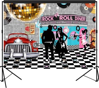 TŁO FOTOGRAFICZNE MA IMPREZĘ W STYLU LAT 50 WINYLOWE 210x150CM