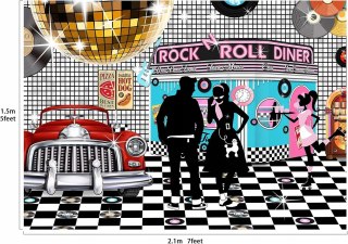 TŁO FOTOGRAFICZNE MA IMPREZĘ W STYLU LAT 50 WINYLOWE 210x150CM