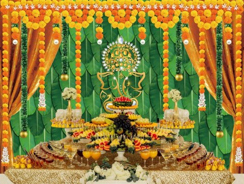TŁO FOTOGRAFICZNE WESELNE INDYJSKIE POOJA DIWALI 210x150CM