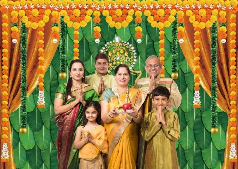 TŁO FOTOGRAFICZNE WESELNE INDYJSKIE POOJA DIWALI 210x150CM