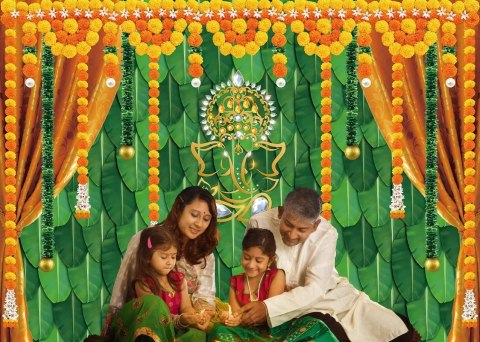 TŁO FOTOGRAFICZNE WESELNE INDYJSKIE POOJA DIWALI 210x150CM
