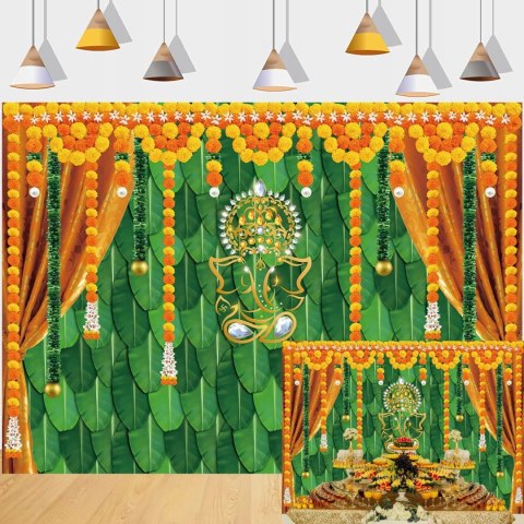TŁO FOTOGRAFICZNE WESELNE INDYJSKIE POOJA DIWALI 210x150CM