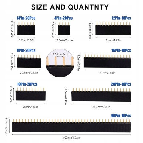 WTYKI LISTWA SZYNA PINOWA 4-40 PINÓW 2,54MM ZESTAW