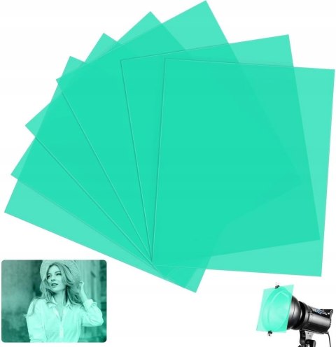 FILTRY ŻELOWE NA LAMPĘ BŁYSKOWĄ A4 30x21CM 6 SZTUK ZIELONE DECARETA