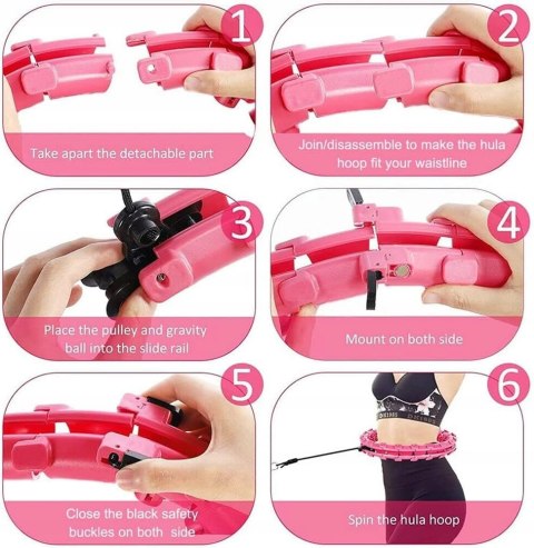 HULAHOP HULA HOP SKŁADANE Z OBCIĄŻENIEM ODCHUDZAJĄCE RÓŻOWE + MIARKA