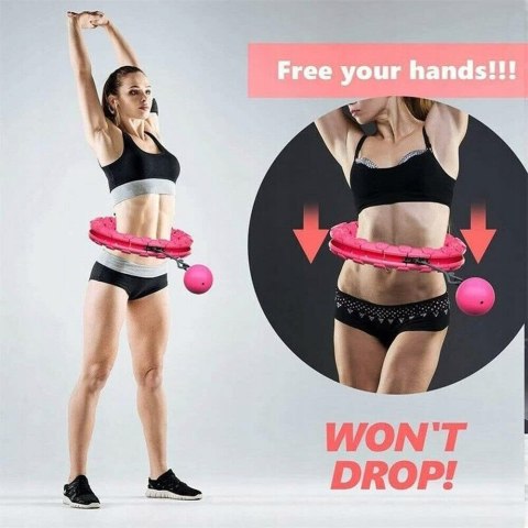 HULAHOP HULA HOP SKŁADANE Z OBCIĄŻENIEM ODCHUDZAJĄCE RÓŻOWE + MIARKA