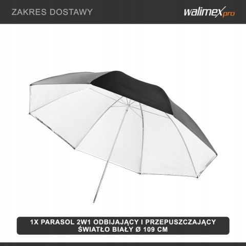 PARASOLKA PARASOL ODBLASKOWY DO LAMPY 2W1 WALIMEX PRO REFLEX 109CM