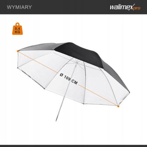 PARASOLKA PARASOL ODBLASKOWY DO LAMPY 2W1 WALIMEX PRO REFLEX 109CM