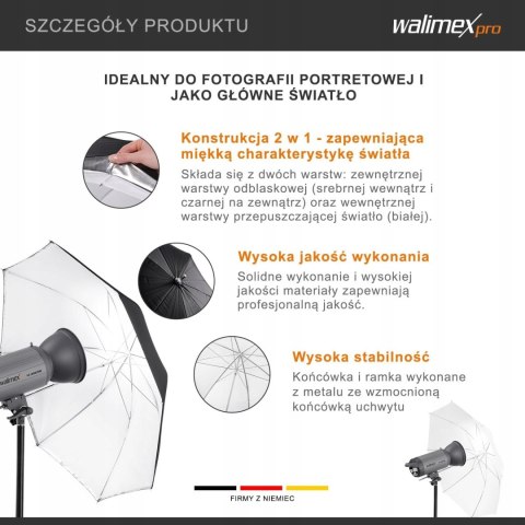 PARASOLKA PARASOL ODBLASKOWY DO LAMPY 2W1 WALIMEX PRO REFLEX 109CM