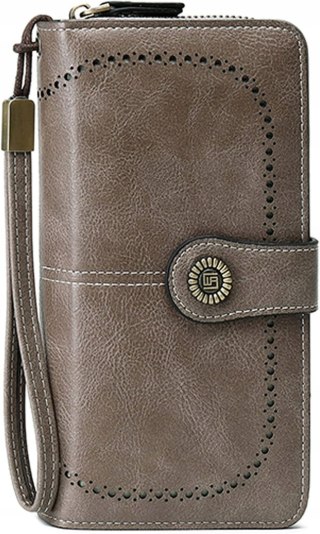 PORTFEL SKÓRZANY DAMSKI SZARY RFID ELEGANCKI FUNKCJONALNY POJEMNY FORRICA