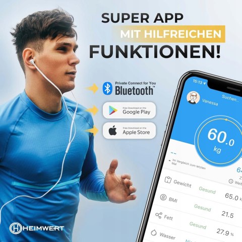 WAGA ŁAZIENKOWA CYFROWA ANALITYCZNA SZKLANA HEIMWERT 180KG