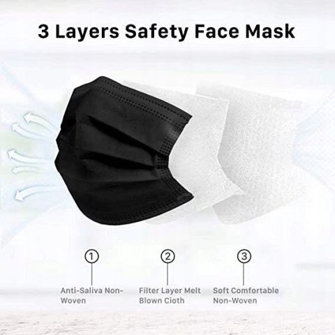 10x MASECZKA JEDNORAZOWA 3-WARSTWOWA CZARNA