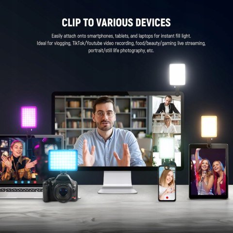 LAMPA LED RGB DO SELFIE TELEFONU LAPTOPA APARATU NEEWER VL67C Z KLIPSEM