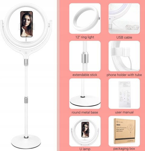 LAMPA PIERŚCIENIOWA LED RING 12" + STATYW