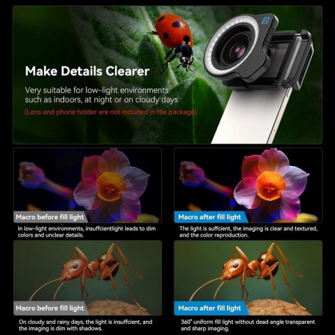 OBIEKTYW MAKRO ZOOM 10-20X + LAMPA LED DO TELEFONU APEXEL