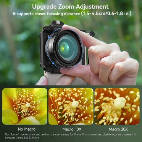 OBIEKTYW MAKRO ZOOM 10-20X + LAMPA LED DO TELEFONU APEXEL