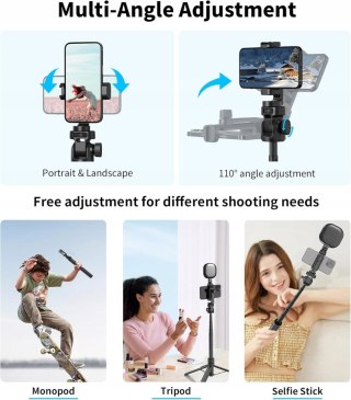 SELFIE STICK KIJEK DO KAMERY TELEFONU STATYW TRIPOD 155CM + LAMPA LED