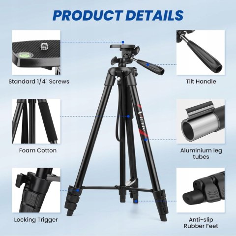 STATYW FOTOGRAFICZNY TRIPOD Z GŁOWICĄ VICTIV 162CM CZARNY